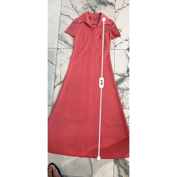 Vtg 60s/70s Handmade Pink Geometric Knit Maxi Dress, Collar, Short Sleeve S/M - Picture 12 of 16